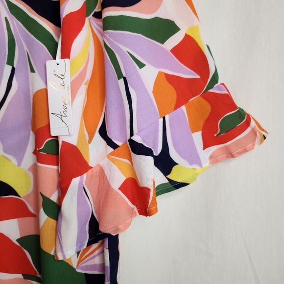 Anne Cole Multicolor Leaf Print Kimono Flounce V Neck Tunic Size 14/16 NWT - Picture 8 of 11